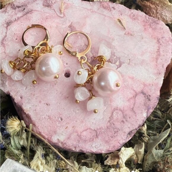 Chandelier pearl pink quartz earrings - Picture 1 of 1
